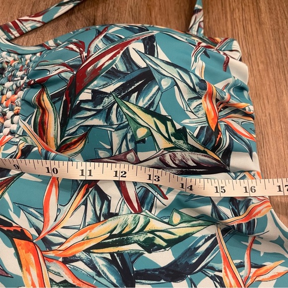 Swimsuits For All Bathing Suit Set Top Bottoms Sz 12 Teal Tropical High Waisted - Picture 7 of 11